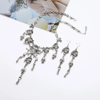 Halloween Jewelry Sets Vintage Goth Punk Pirate Skeleton Skull Statement Necklace And Earrings For Men Women Party Accessories