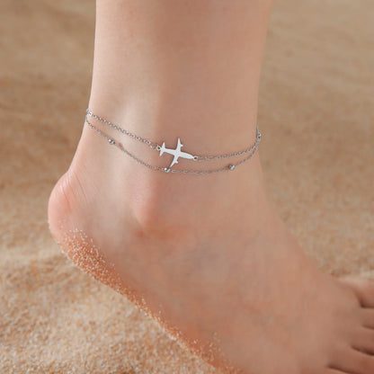 Kkjoy Stainless Steel Bohemia Gold Color Aircraft Anklets Two Layer Foot Legs Anklet Luxury Foot Chain Jewelry Accessories Gifts