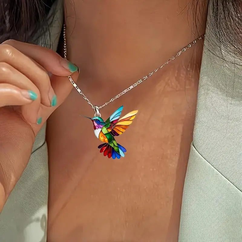 Colorful Hummingbird Bird Dangle Earring Necklaces, 2D Hummingbird Necklace, Birds Necklace For Women Girs Bird Lovers