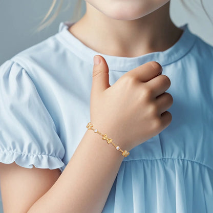Vnox Stainless Steel Children's Bracelet For Baby Girls,Cubic Zirconia Inlay With Bow Element Chain,Cute Style Jewelry Daily