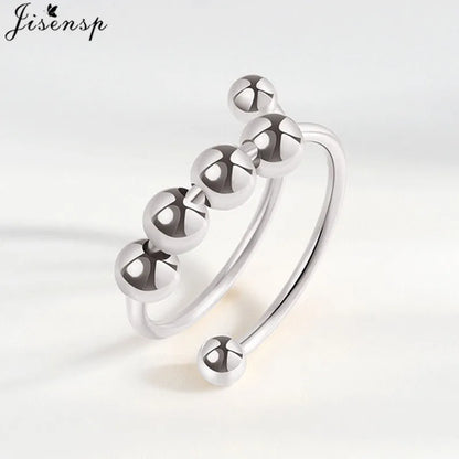 Simple Metal Beads Fidget Rotating Rings for Women Men Rotate Freely Anti Stress Anxiety Ring Spiral Round Ball Rotate Jewlery