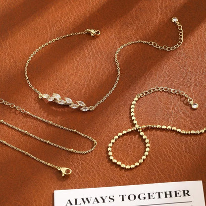 Ankle Bracelets for Women Girls Waterproof Boho 14K Gold Plated STAINLESS STEE Bead Satellite Layered  Anklets Set jewelry Gifts