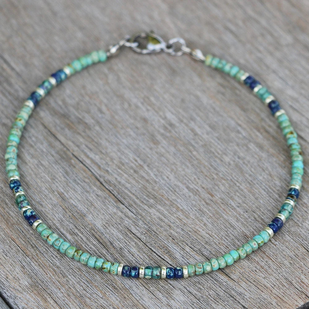 Natural Stone Beaded Anklets for Women Handmade Beach Boho Turquoise Beads Ankle Bracelet Jewelry Gift for Her