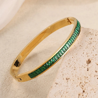 Yupsk New Green Crystal Zircon Five-leaf Flower Series Bracelet 316L Stainless Steel Open Bangle Bracelets Women Jewelry Gift