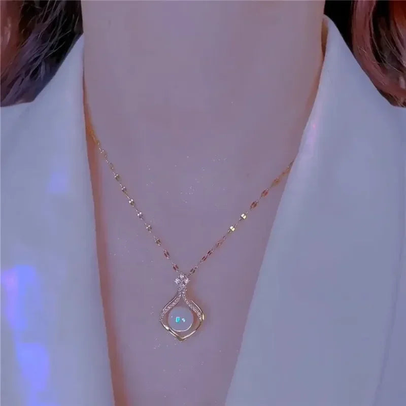 Exquisite Dolphin Star Blue Crystal Pendant Necklace For Women Fashion Personalized Daily Accessory Party Jewelry Birthday Gifts