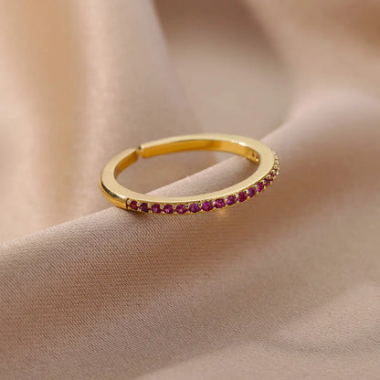 Mini Zircon Green Rings For Women Stainless Steel Gold Color Adjustable Finger Ring Engagement Wedding Christmas Jewelry Gift