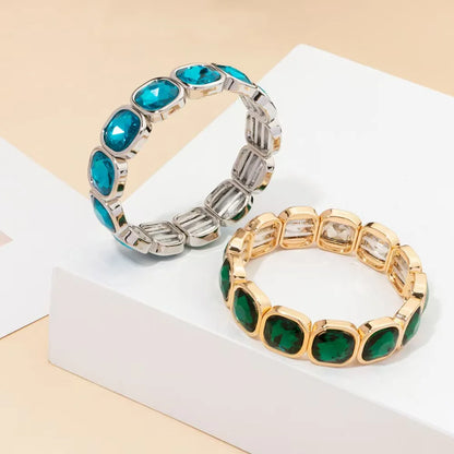 Boho Style Fashionable Light Luxury Square Beaded Inlaid Crystal Elastic Rope Bracelet Women's Jewelry