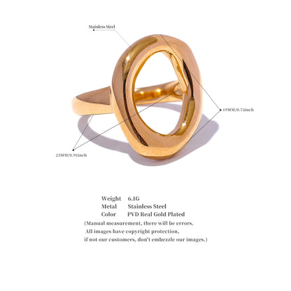 Yhpup Creative Stainless Steel Geometric Hollow Golden Minimalist Ring Fashion Waterproof Unusual Trendy Textured Jewelry