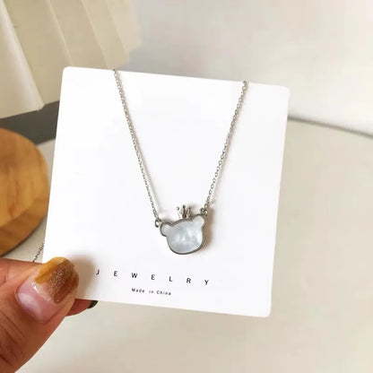 Necklace For Women Cute Simple Girls Animal Cat Sweet Heart Butterfly Pearl Embroidery Flowers Fashion