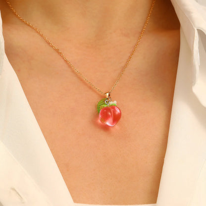 LATS Cute Sweet Strawberry Necklace for Women Fashion Versatile Peach Clavicle Chain 2025 Spring Summer New Fruit Accessories
