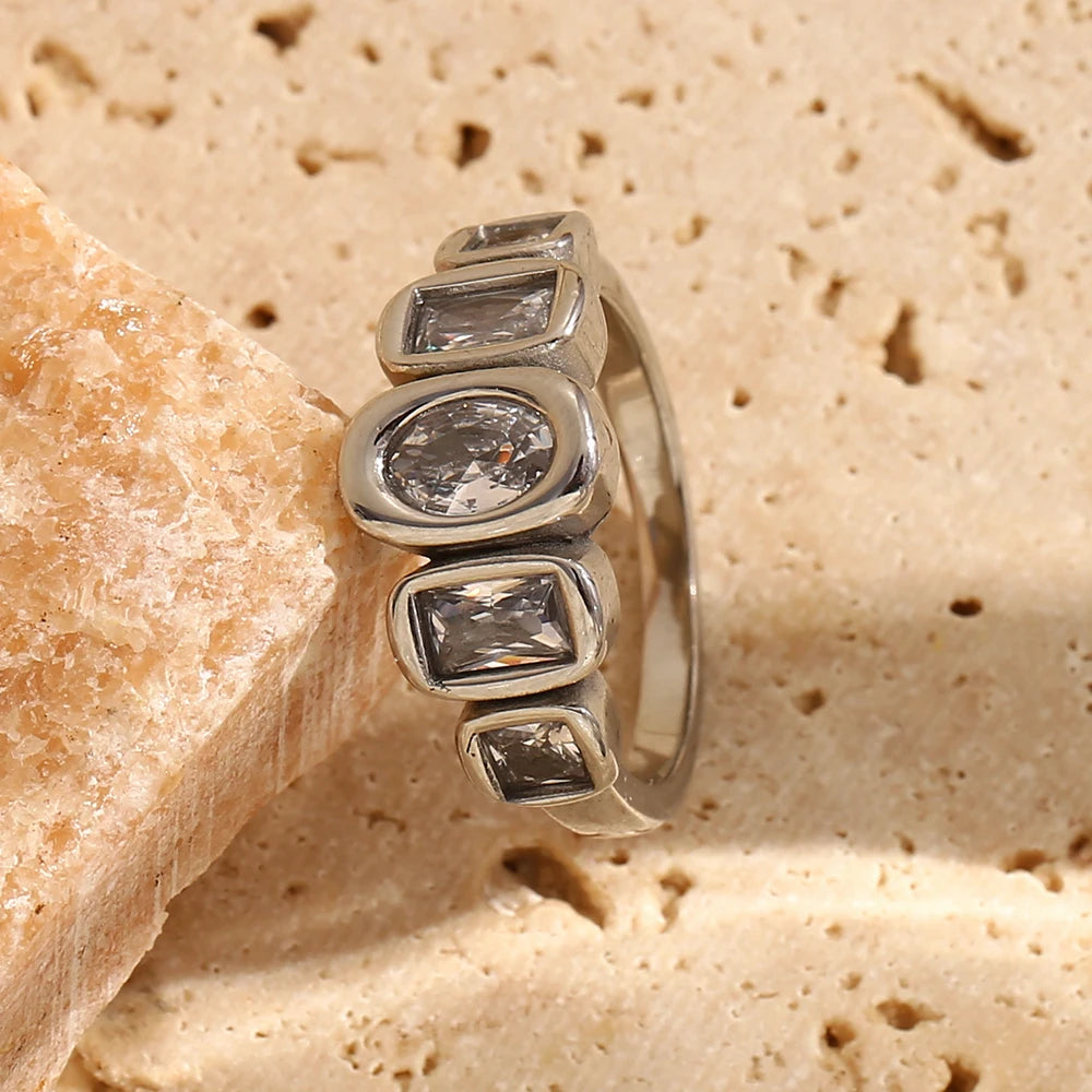 E.B.belle High Quality Geometric Clear Zircon Ring Classic Style18k Gold Plated Popular Jewelry Charm Hypoallergenic
