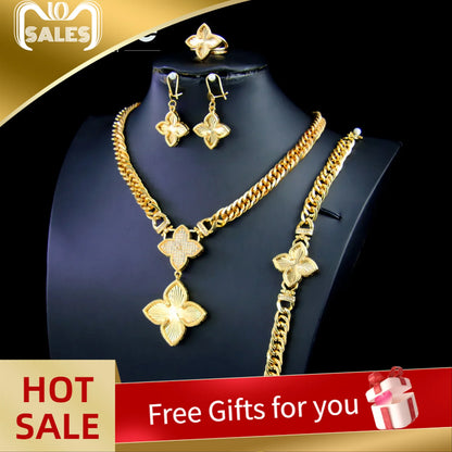 Italian Jewelry Set 21k Gold Plated Zircon Dubai Luxury Necklace Bracelet Earrings Ring Sets Women Wedding Birthday Party Gifts