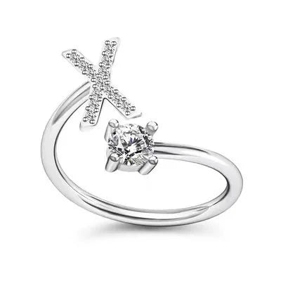 LATS Zircon Initial A-Z Letter Rings for Women Girl Adjustable Opening Ring Name Alphabet Female Wedding Fashion Jewelry Gift