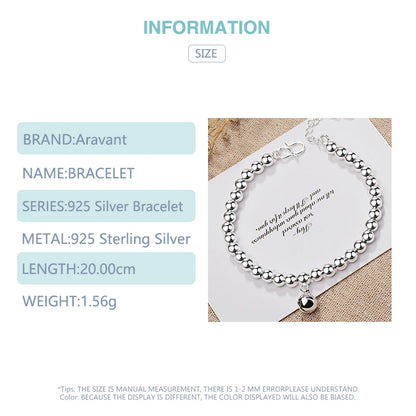 Aravant 925 Silver Bell Bead Bracelets Chains For Women Girls Fashion Jewelry Gifts
