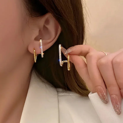 Fashion Gold Color Pearl Irregular for Women Korean Design Rhinestone Round Geometric Earring Trendy Party Girls Gifts Jewelry