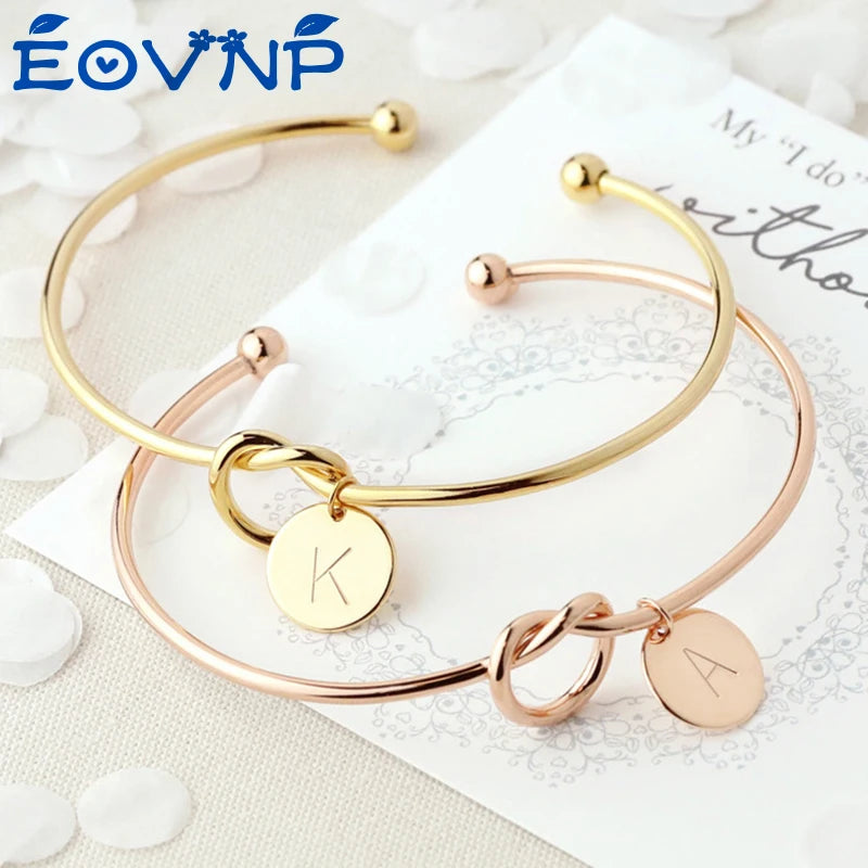 Trendy Initial Coin Charm Bangle for Women Men Lover Wife Stainless Steel Letter Cuff Bracelet Couple Jewelry Dropshipping