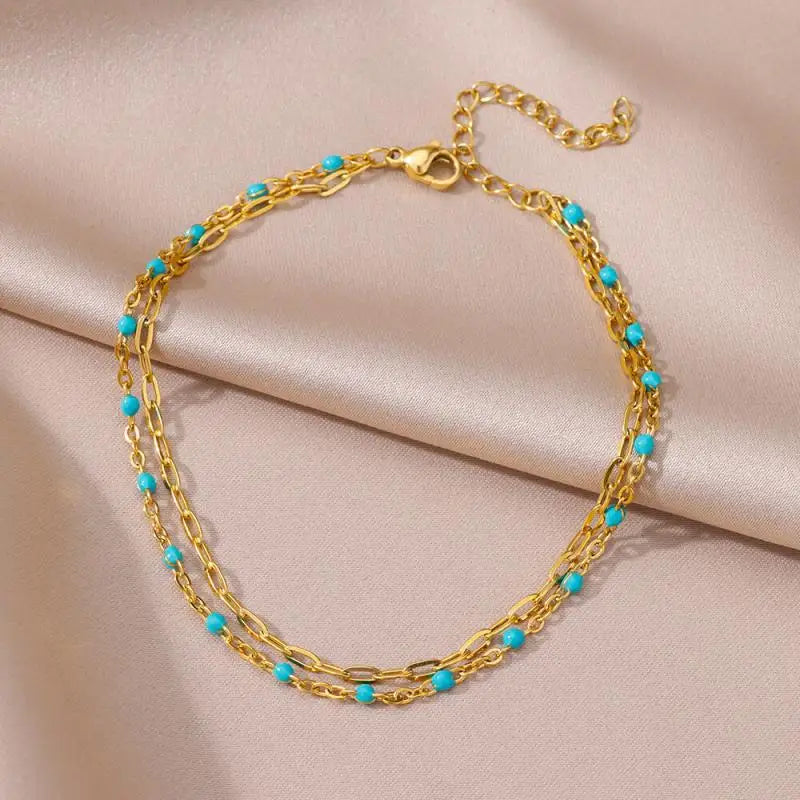 Anklets for Women Stainless Steel Stone Beaded Chain Anklet Summer Beach Accessories Boho Leg Bracelets Jewelry Tobilleras Mujer