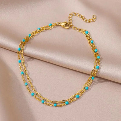 Anklets for Women Stainless Steel Stone Beaded Chain Anklet Summer Beach Accessories Boho Leg Bracelets Jewelry Tobilleras Mujer