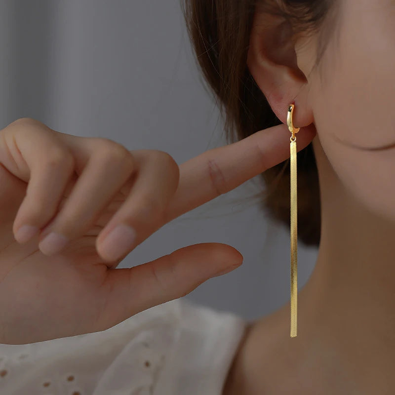 New Fashion Trend Unique Design Elegant Delicate Long Snake Bone Chain Tassel Earrings Women Jewelry Wedding Party Premium Gifts