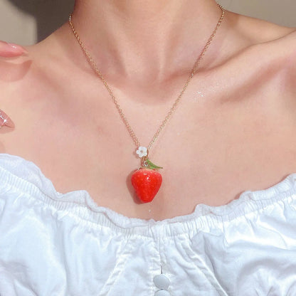 LATS Cute Sweet Strawberry Necklace for Women Fashion Versatile Peach Clavicle Chain 2025 Spring Summer New Fruit Accessories
