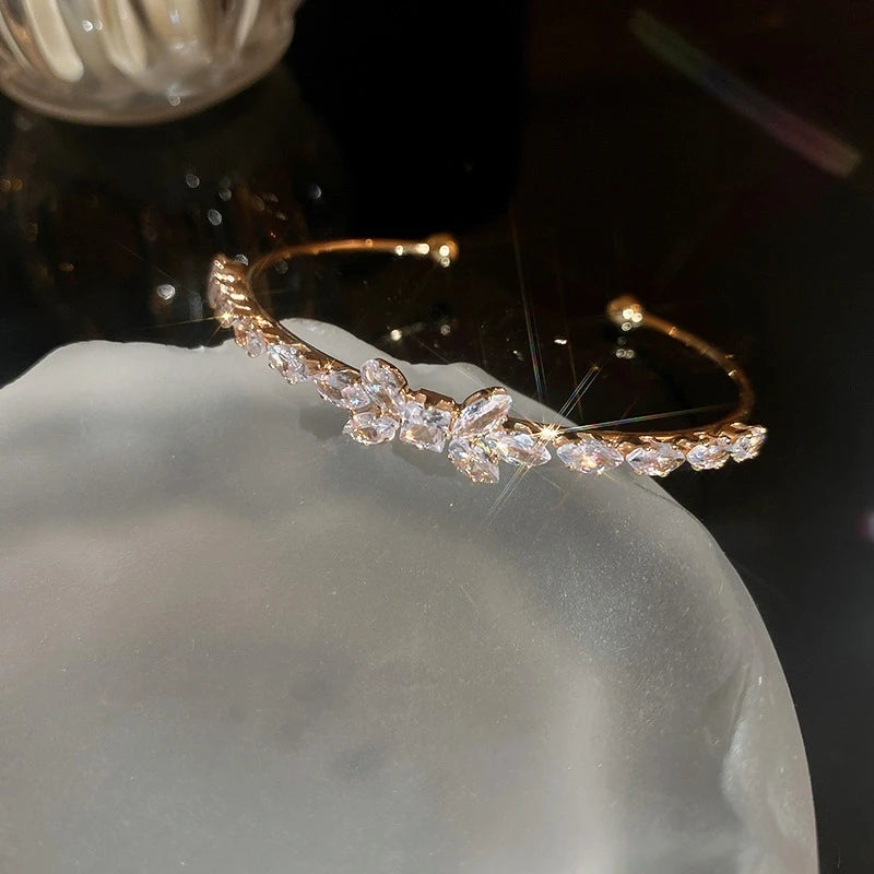 Silver Plated Micro Zircon Open Bangle For Women 2023 Korean Simple Design Hollow Versatile Bracelet Wedding Jewelry Party Gift