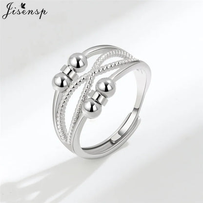 Simple Metal Beads Fidget Rotating Rings for Women Men Rotate Freely Anti Stress Anxiety Ring Spiral Round Ball Rotate Jewlery