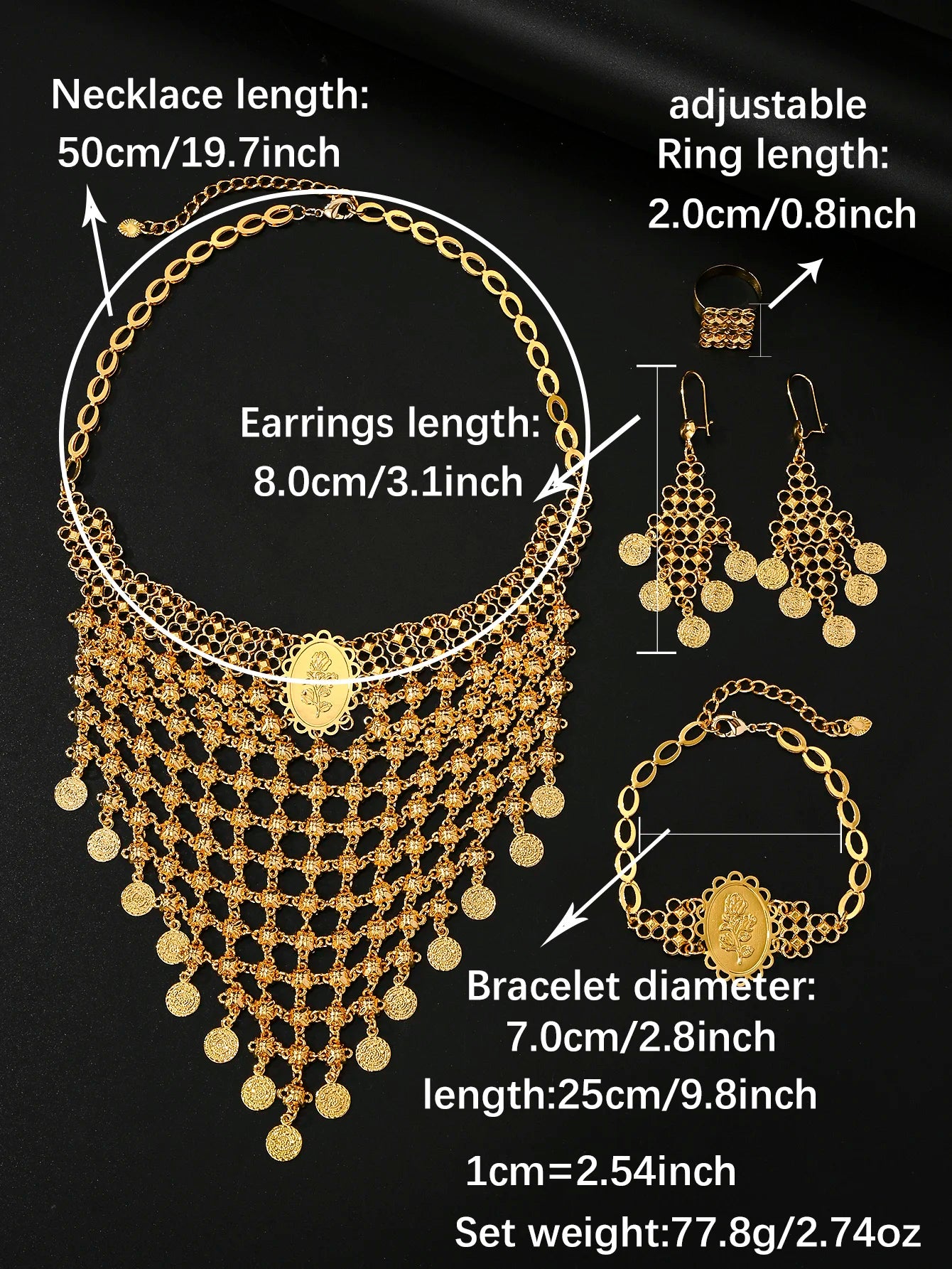 Dubai Jewelry Sets Exaggerated Big Necklace Bracelet Earrings Ring for Women Luxury Wedding Accessories