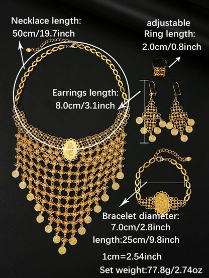 Dubai Jewelry Sets Exaggerated Big Necklace Bracelet Earrings Ring for Women Luxury Wedding Accessories