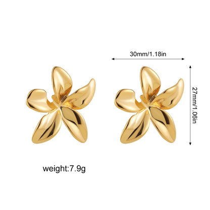 Hypoallergenic Stylish Vintage Flower Stud Earrings Personality 18k Gold Plated Stainless Steel Jewelry for Women Accessories