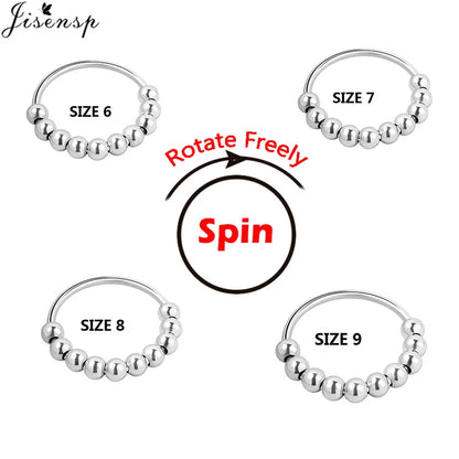 Simple Metal Beads Fidget Rotating Rings for Women Men Rotate Freely Anti Stress Anxiety Ring Spiral Round Ball Rotate Jewlery