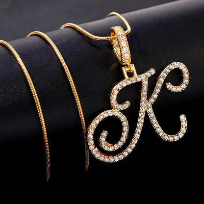 Flatfoosie New A-Z Cursive Initial Letter Name Pendant Necklace For Women Simple Rope Chain Letter Necklace Fashion Jewelry Gift