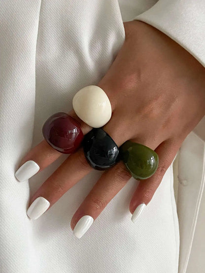 Ingemark Vintage Irregular Smooth Resin Plastic Rings for Women New Trend Boho Geometric Finger Rings Aesthetic Party Jewelry