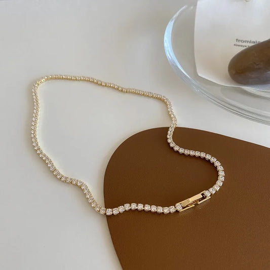 Minar Must Have Shiny Full Rhinestones Beaded Necklace for Women 14K Real Gold Silver Plated Copper Chain Chokers Wholesale