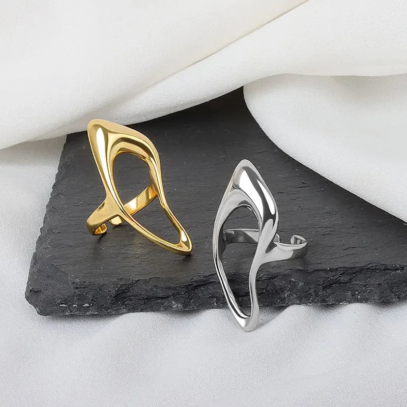 Female Fashion Smooth Exaggerated Exquisite Elegant Rings Silver Color Geometric Hollow Ring Jewelry Accessories Gift