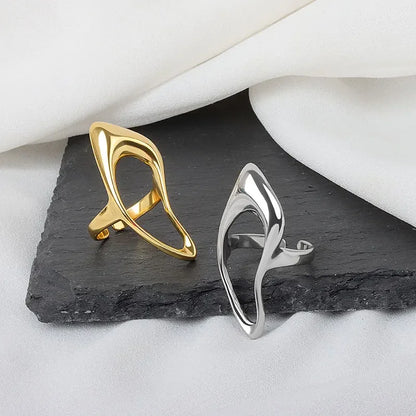 Female Fashion Smooth Exaggerated Exquisite Elegant Rings Silver Color Geometric Hollow Ring Jewelry Accessories Gift