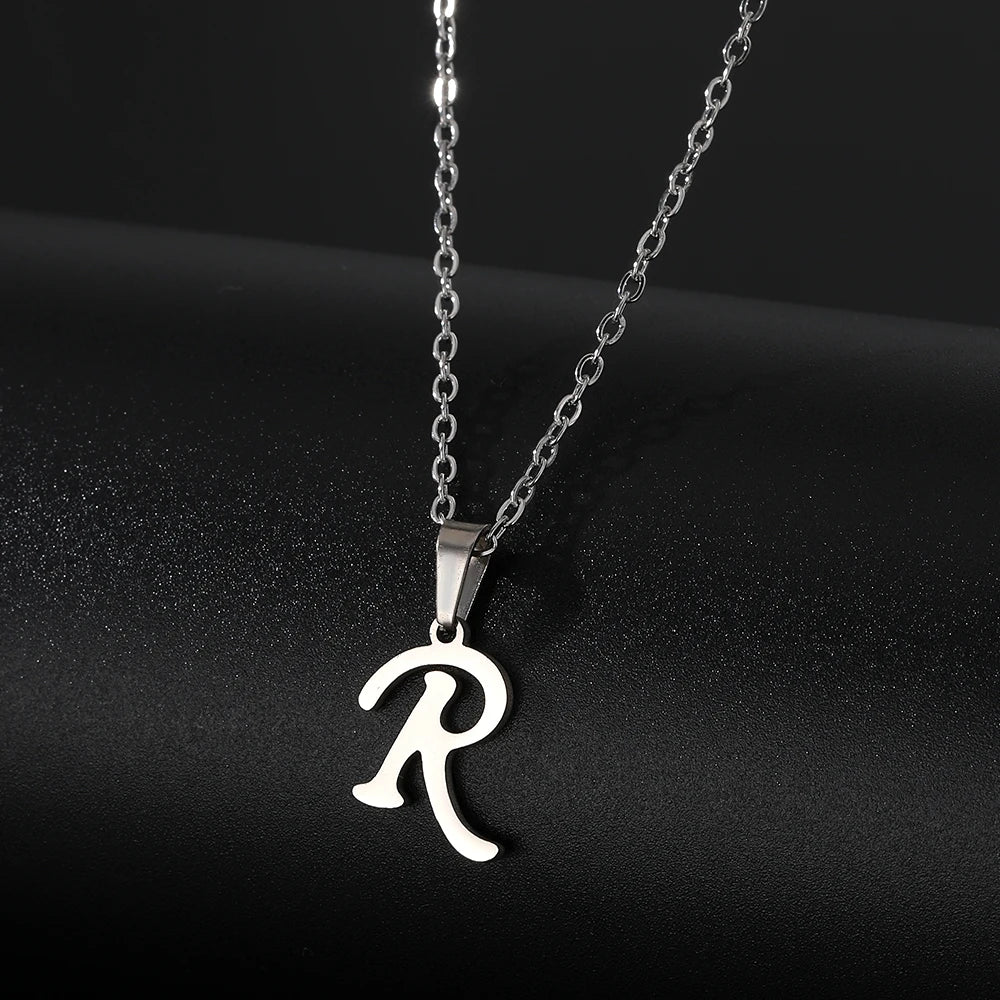Stainless Steel English Alphabet 26 A-Z Letter Necklace Pendant Women Men Capital Initial Name Necklace Birthday Gift