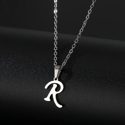 Stainless Steel English Alphabet 26 A-Z Letter Necklace Pendant Women Men Capital Initial Name Necklace Birthday Gift