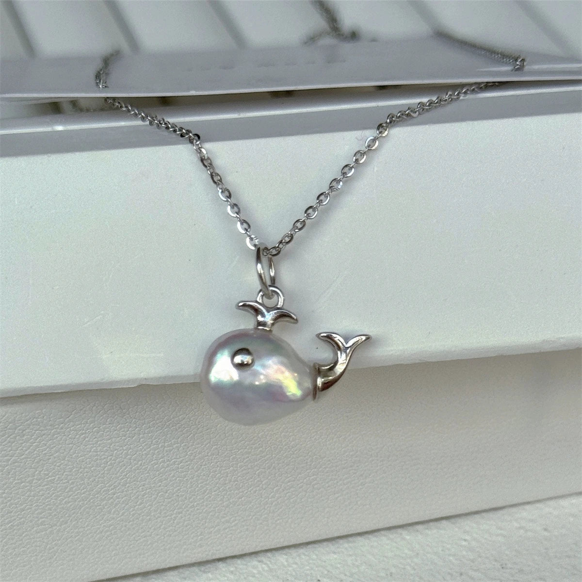 Baroque Whale Necklace, Alien Pearl, Marine Life Pendant, Clavicle Chain, Small Fish Earnail Set, Color Preserved
