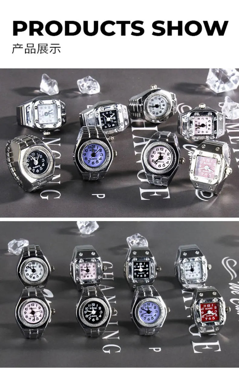 Kiss Jewelry Vintage Y2K Finger Watch Rings for Women Men Elastic Stretchy Roman Quartz Mini Watches Rings Punk anillos Gift