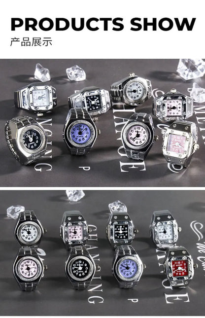 Kiss Jewelry Vintage Y2K Finger Watch Rings for Women Men Elastic Stretchy Roman Quartz Mini Watches Rings Punk anillos Gift