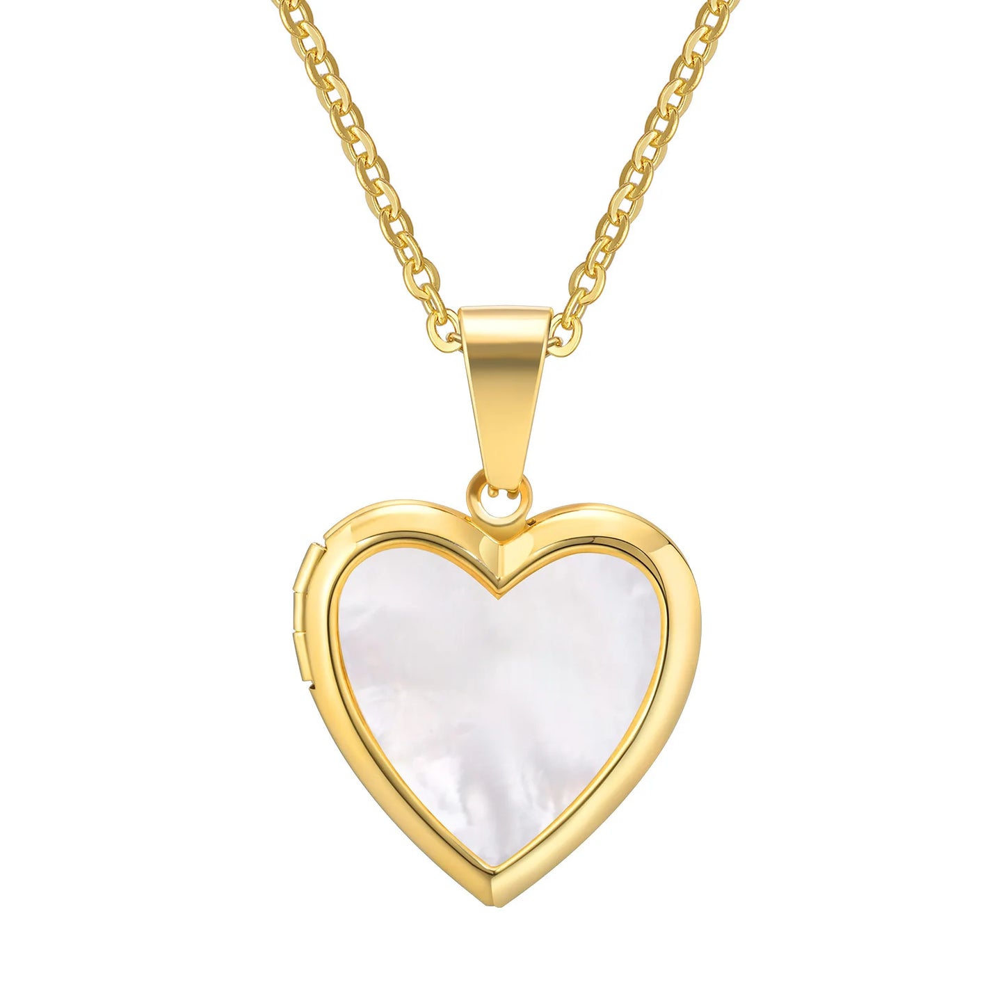 Shell Heart Locket Necklace for Women,  Mother Of Pearl Love Shape Pendant, Elegant Stainless Steel Jewelry