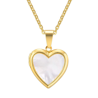 Shell Heart Locket Necklace for Women,  Mother Of Pearl Love Shape Pendant, Elegant Stainless Steel Jewelry
