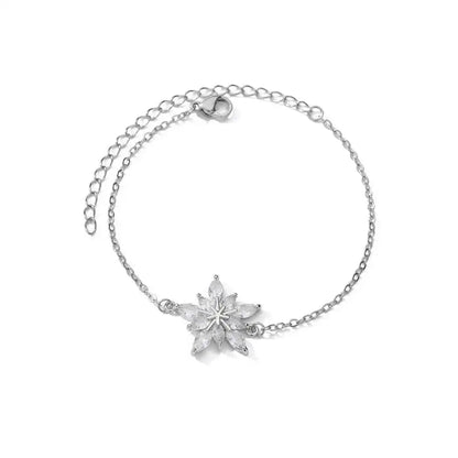 Elegant Zircon Flowers Bracelet For Women Girls Charm Gold Color Stainless Steel Plant Bracelets Luxury Designer Jewelry Gifts
