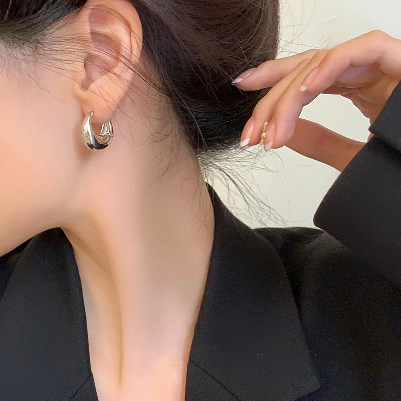 Punk Oval Hoop Earrings Metallic Geometric Ear Buckle Minimalist Style U-shaped Ear Buckle Daily Life Earring Accessories