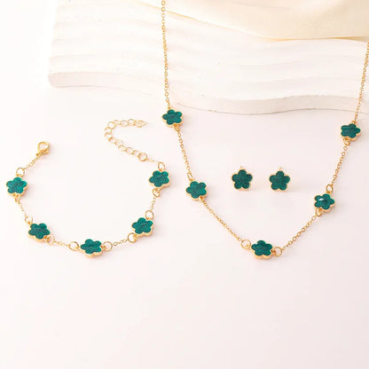 3pcs/set Lucky Five-petal Flower Necklace Bracelet Earrings Set for Women Elegant Clover Fashion Party Jewelry Gifts Accessories