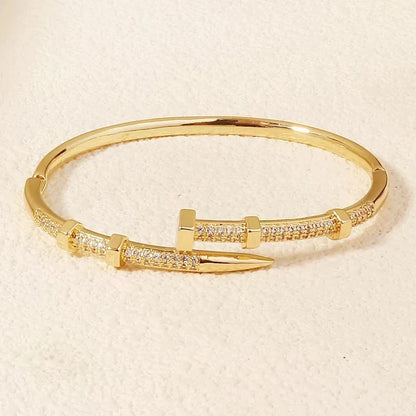 Classic Woman's Nail Shaped Open Bracelet Luxurious Gold Color Sparking Zircon Bracelet For Fashion - forward Events