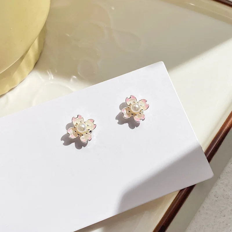 Elegant Cherry Blossom Princess Earrings for Women Personalized Asymmetrical Long Tassel Star Pearl Ear Stud Party Jewelry Gifts