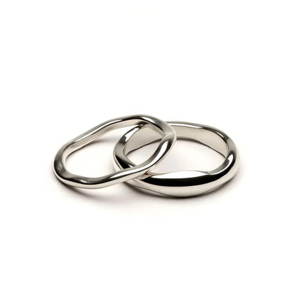 Ripple Stainless Steel Rings For women Gold Color Chunky Band  Stackable Silver Stacking Irregular Wave Minimalist Jewelry Set