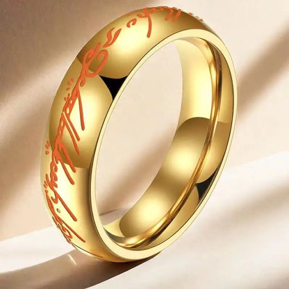 Rings of Power 3D Carved Engraving the Ring for Men Gold Plated Stainless Steel Master Ring Jewelry Gifts Width 6MM