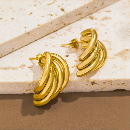 Stainless Steel Irregular Distort Geometry Hoop Earrings for Women Vintage Gold Plated Metal Smooth Earrings Charm Jewelry Gift
